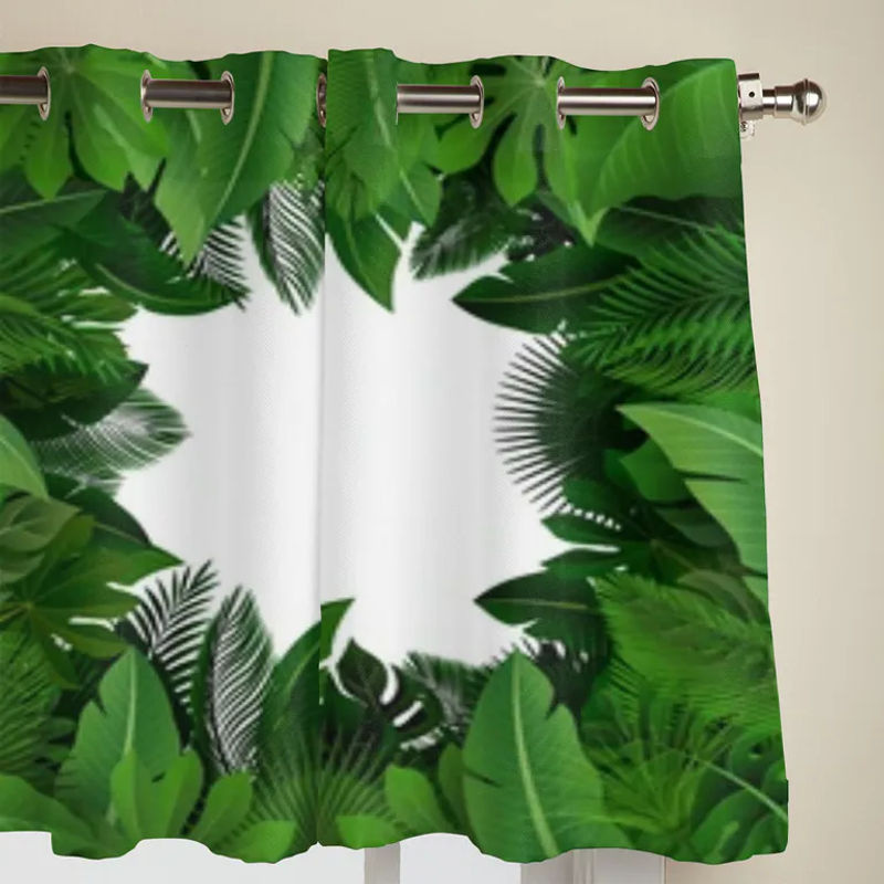 Super Six Vorhang mit tropischem Blättermuster in Weiß und Grün, halbtransparent, B: 135 cm, H: 60 cm - Bild 2