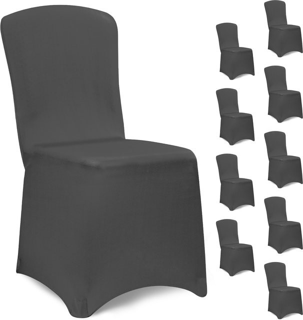 10er-Set Detex® Stuhlhussen für Esszimmerstühle in Anthrazit aus Polyestermischgewebe - Bild 1