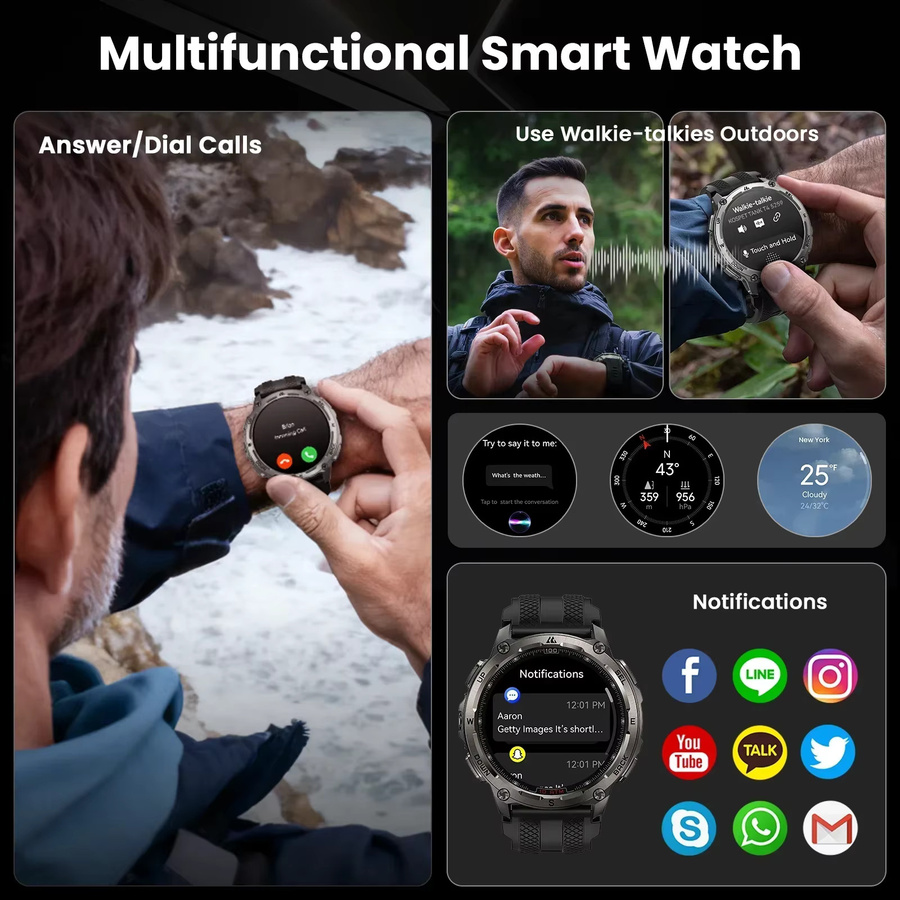 KOSPET Tank T4 Robuste Herren-Smartwatch in Schwarz und Silber mit 32 GB Speicher, GPS, Herzfrequenzmessung und 10 ATM Wasserdichtigkeit - Bild 5