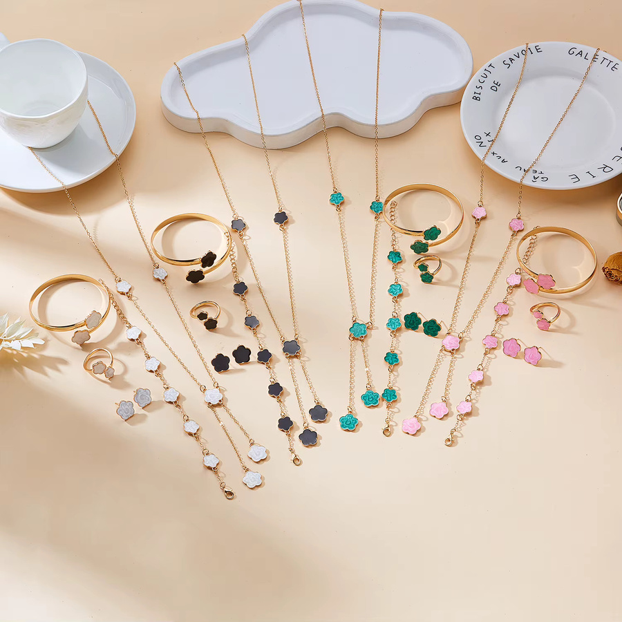 Rinhoo Schmuck-Set, Armband, Ohrringe, Halskette, Gold, Damen, Kristall - Bild 2