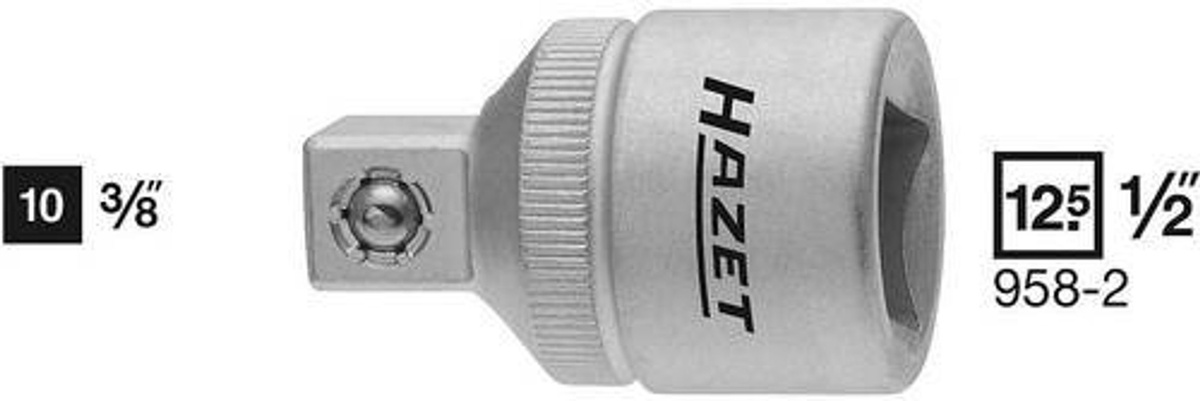 Hazet Adapter 958-2 Vierkant hohl 12,5 mm (1/2 Zoll) auf Vierkant massiv 10 mm (3/8 Zoll) in Silber - Bild 2