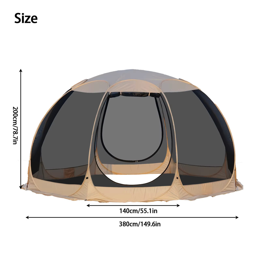 PAKICETUS Pop-Up-Iglu-Sonnenschutzzelt in Grün mit belüftetem Dach und Vordach für Garten und Terrasse, B/T: 380 x 200 cm - Bild 2