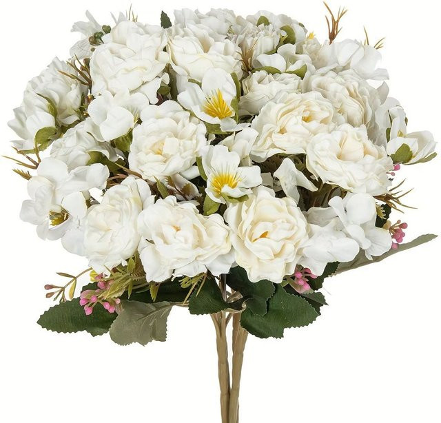 XIAOYINMO Künstliche Rosen Blumensträuße in Weiß für Hochzeit und Tischdekoration - Bild 1