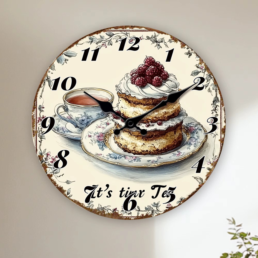 Vintage Tea Time Cake Runde Wanduhr mit Dessert-Illustration und leisem Quarzwerk in Multicolour - Bild 5