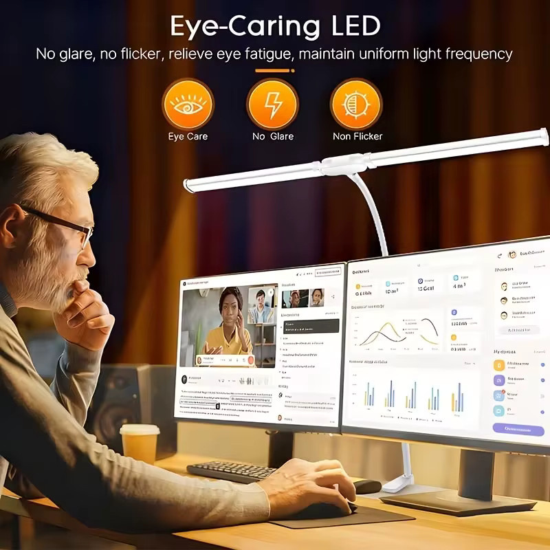 VENUSWING 2-Kopf LED Schreibtischlampe mit Clip, Weiß, USB-Betrieb, 5 Modi und 10 Helligkeitsstufen, verstellbarer Winkel mit Touch-Steuerung für Home Office und zum Lesen - Bild 4