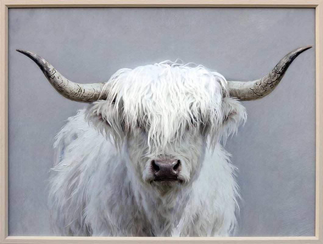 Modernes Leinwandbild FLUFFY LONGHORN im Querformat, Tier-Motiv in Beige und Grau, B: 80 cm, H: 80 cm, Tiefe: 3,5 cm - Bild 1