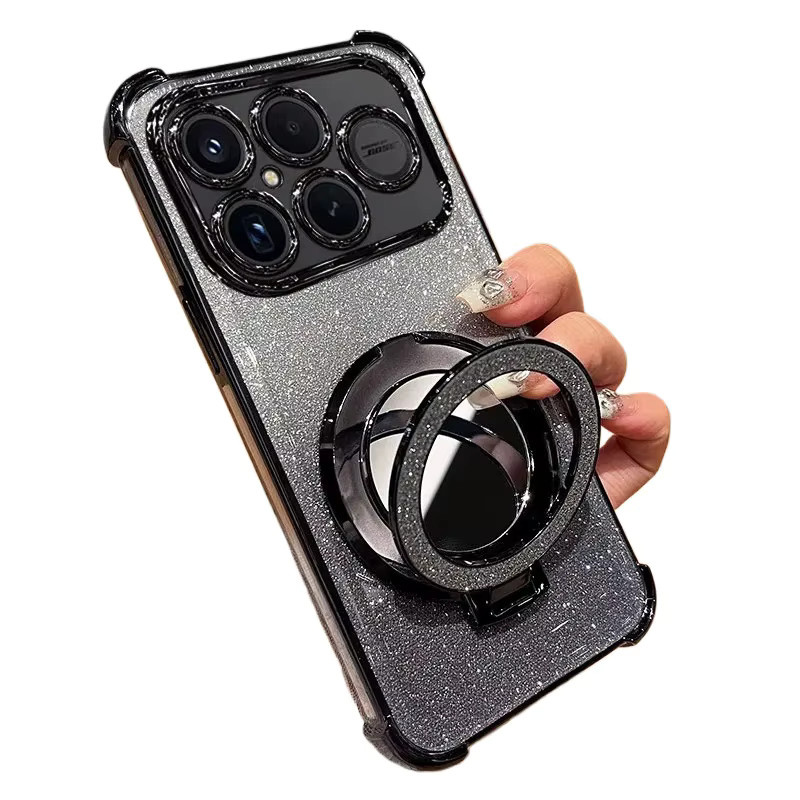 Glitzer Silikonhülle mit Magnet-Spiegelhalterung für Xiaomi Poco F8 Ultra und F8 Pro in Lila - Bild 2