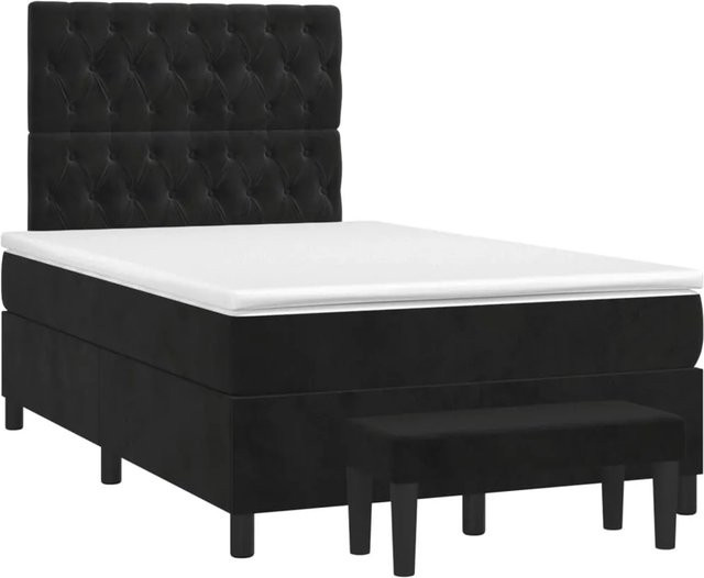 vidaXL Boxspringbett Hybrid mit Matratze und Kopfteil in Schwarz aus Samt, B/T: 120 x 200 cm - Bild 1