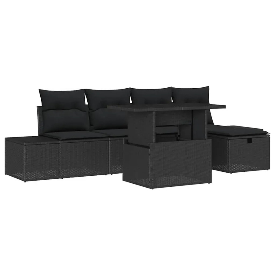 vidaXL Garten-Sofa-Set 6-teilig in Schwarz mit Kissen, L-Form aus Rattan und Metall für Terrasse und Garten - Bild 2