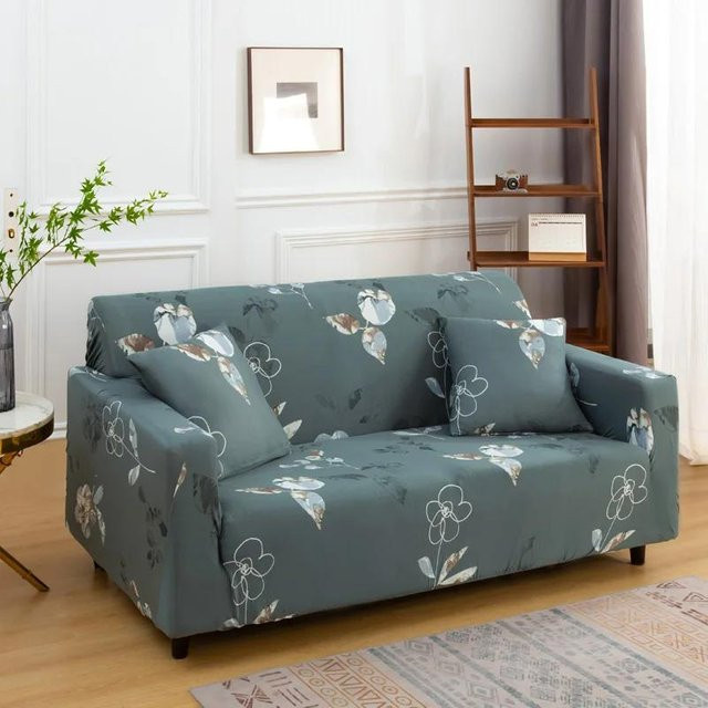LANMOLIFE Elastischer Sofabezug mit floralem Muster, Schmutzabweisender Spandex Möbelschutz für 1-Sitzer, Farbe: Grau, Breite: 90-140 cm - Bild 1