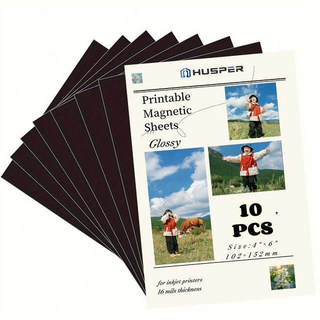 HUSPER Magnetisches Fotopapier Glänzend Weiß, 10 Blatt, Größe 4R (10,16 x 15,24 cm), kompatibel mit Tintenstrahldrucker - Bild 1