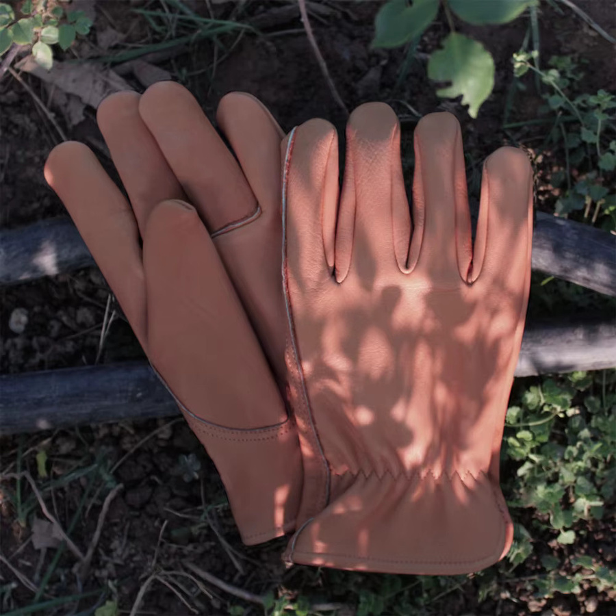 Robuste Retro Echtleder-Arbeitshandschuhe in Braun für Gartenarbeit und Sicherheit - Bild 3