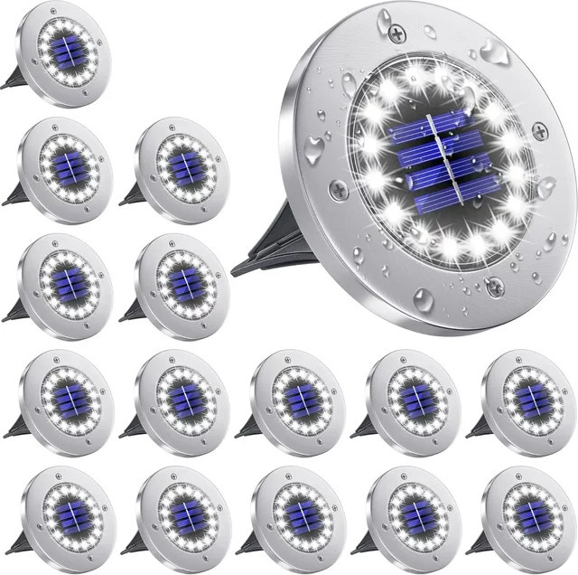 Wasserdichte Solar-Bodenleuchten mit 16 LEDs für Garten und Außenbereich, weiße LED-Gartenbeleuchtung für Wege und Auffahrten - Bild 1