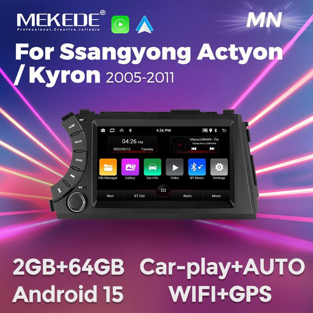MEKEDE Carplay Android Auto Radio für Ssangyong Actyon und Kyron 2005-2011 mit 7 Zoll IPS Bildschirm, WIFI und GPS in Schwarz - Bild 1