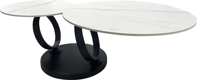 Riess-Ambiente Design Couchtisch DANCING RINGS rund mit rotierenden Keramikplatten in Weiß und Schwarz aus Metall und Keramik - Bild 1