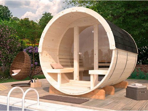 PALMAKO Fasssauna Anita aus Fichtenholz in Braun, B/T/H: 220 x 250 x 225 cm - Bild 1