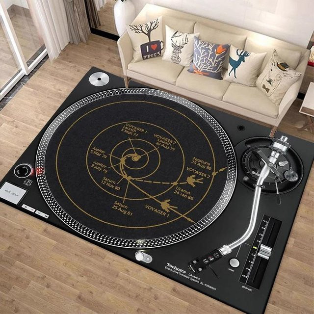 Lodestar Musikteller Teppich mit Schallplattenmuster in Schwarz, B/T: 120 x 80 cm - Bild 1