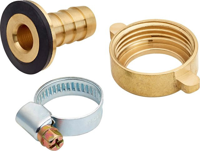 Schlauchverbinder aus Messing in Gold mit Tülle und Schelle, 1 Zoll (25,4 mm) - Bild 1