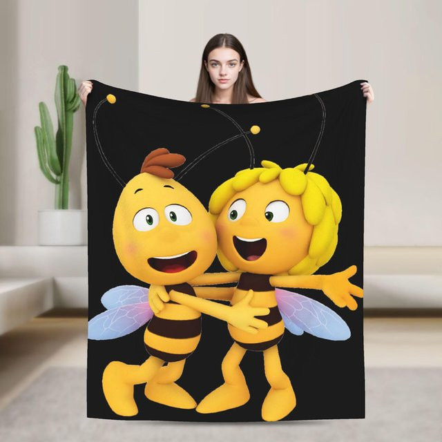 Home Lab Y Überwurfdecke Biene Maja mit Blumen-Cartoon-Motiv aus weichem Flanell-Fleece, B/H: 100 x 150 cm - Bild 1