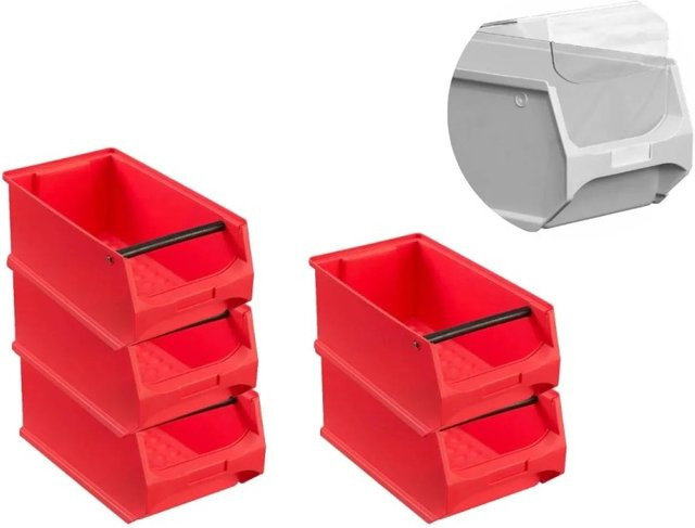 PROREGAL SparSet 5 x Rote Sichtlagerbox 4.1 mit Griffstange und Abdeckung, H: 15 cm, B: 20 cm, T: 35 cm - Bild 1