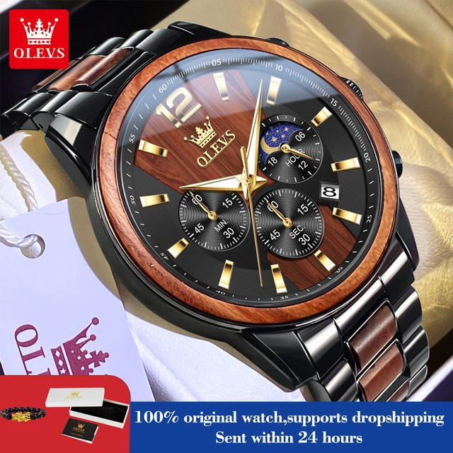 OLEVS Chronograph, Quarz, Edelstahl, 44 mm, Herren, Mondphase - Bild 1