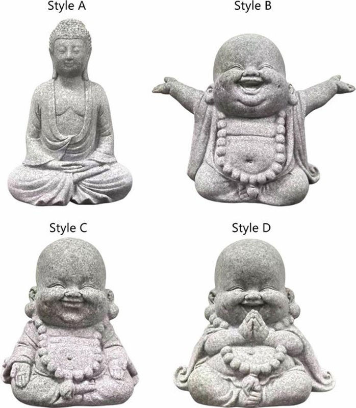 Kesoto Buddha Statue handgeschnitzte Skulptur aus Stein in Grau, stehend und orientalisch - Bild 1