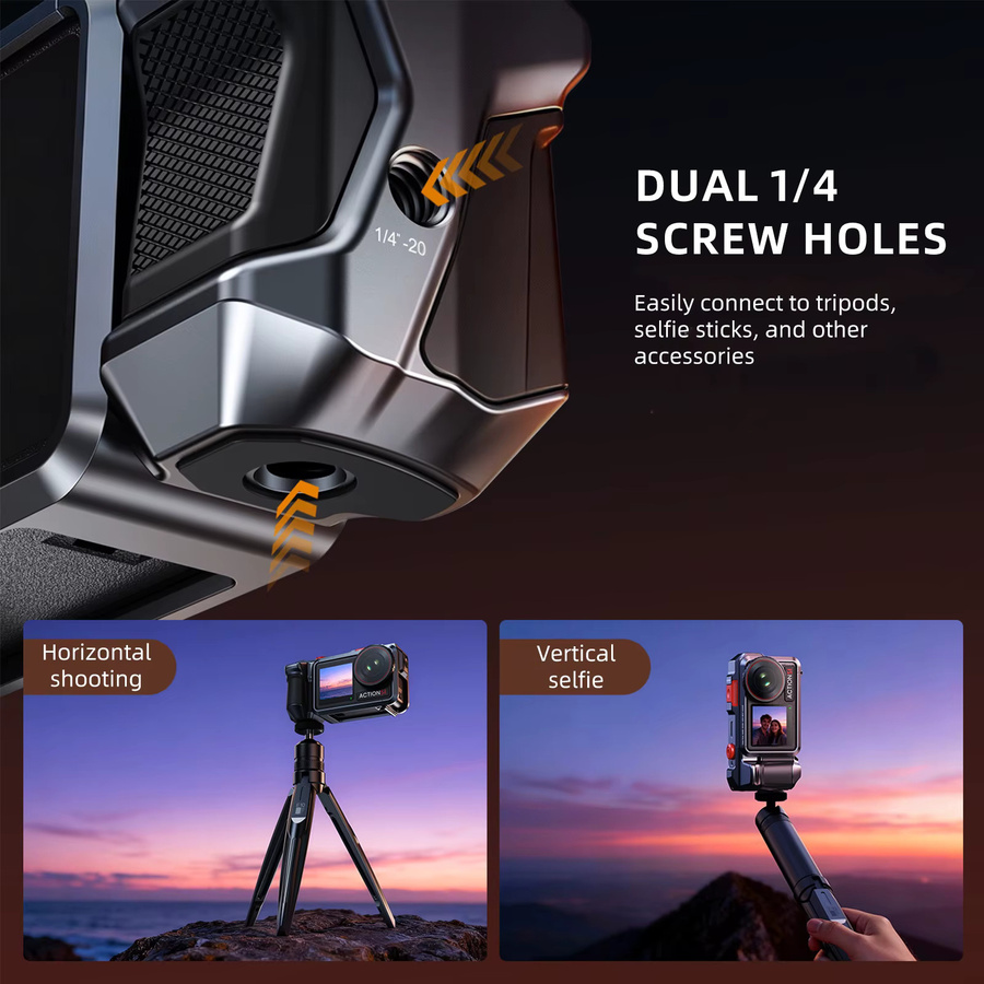 CAMOLO Aluminium-Kamerakäfig in Schwarz für DJI Action 3/4/5/6 Pro und Insta360 Ace Pro 2 mit Cold-Shoe-Halterung - Bild 3
