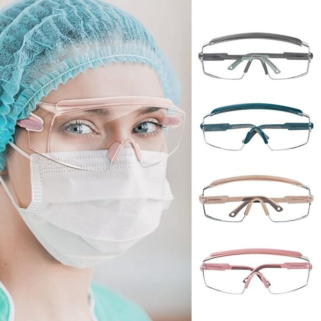 Antibeschlag-Schutzbrille über Brille mit klarer Wickellinse in Transparent und Beige - Bild 1