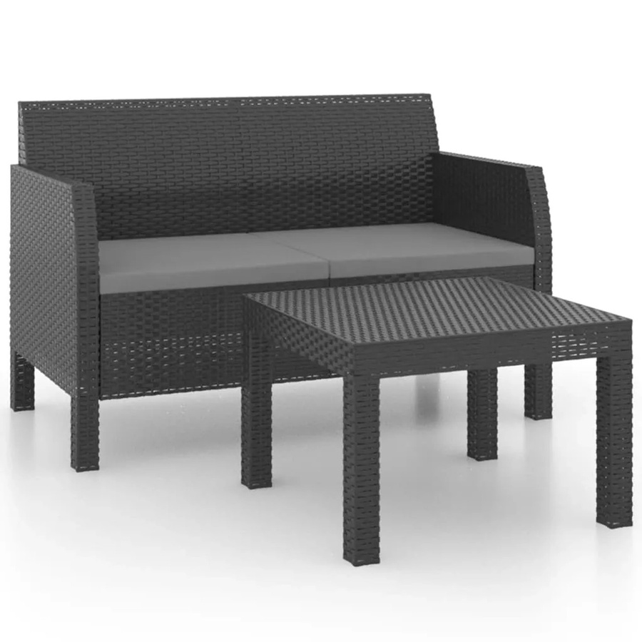 vidaXL 2-tlg Garten-Lounge-Set aus Polyrattan mit Kissen in Anthrazit - Bild 2