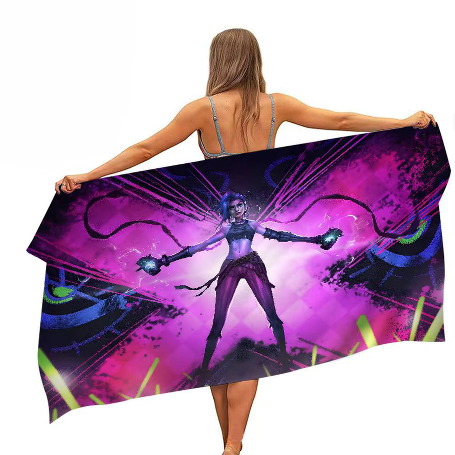 A-Arcane Mikrofaser-Strandtuch Jinx Anime Design, mehrfarbig, saugfähig und schnell trocknend - Bild 6
