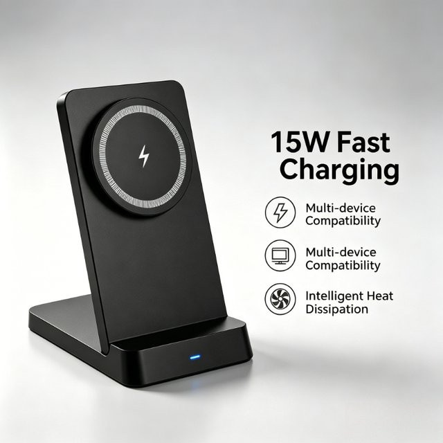 VIKEFON Magnetisches kabelloses Ladegerät mit intelligenter Wärmeableitung für MagSafe iPhone und Android, Schwarz - Bild 1
