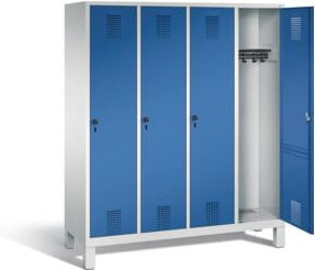 C+P Garderobenschrank Evolo aus Stahl mit 4 Abteilen, Front Enzianblau, Korpus Lichtgrau, H x B x T: 185 x 159 x 50 cm - Bild 1