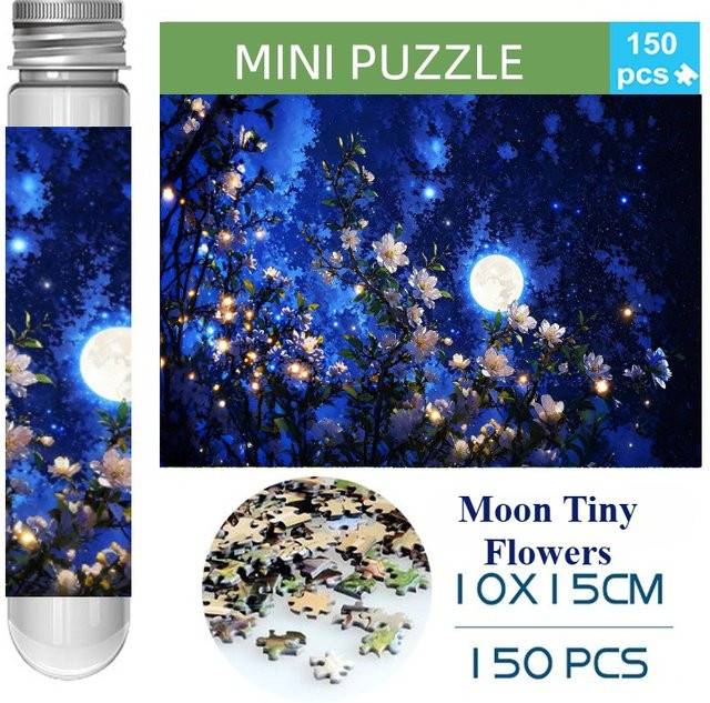 MaxRenard Mini-Reagenzglas-Puzzle Mond und Kleine Blumen, 150-teiliges Set - Bild 1