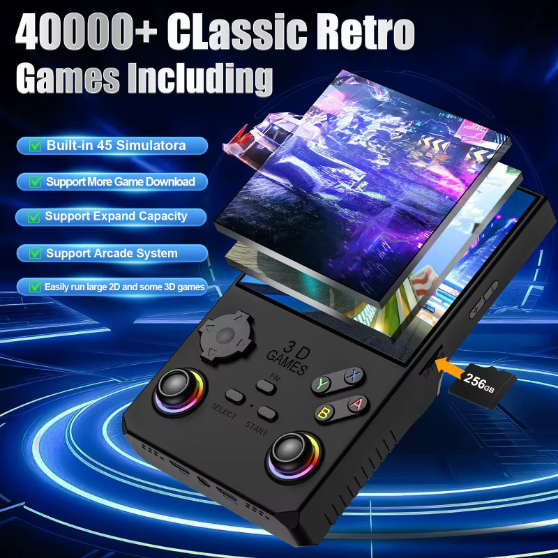luxuglow V40 MAX Handheld-Spielekonsole in Blau mit 4-Zoll-IPS-Bildschirm, 4000 mAh Akku, Joystick, RGB-Lichteffekt und 256 GB Speicher für über 40000 Spiele - Bild 3