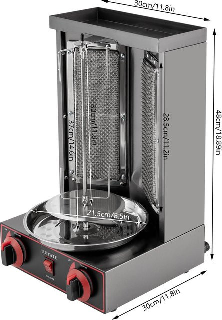Bymaocar Gas-Vertikal-Schawarma-Maschine mit 2 Brennern, Döner-Kebab-Grill und Gyro-Rotisserie-Ofen in Silber - Bild 1