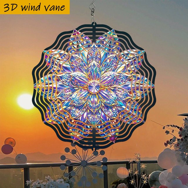 CIFBUY 3D Rotierender Mandala-Spinner aus Metall in Bunt, 360° Windspiel mit Blumen-Design für Garten und Außenbereich, Durchmesser: 25,4 cm - Bild 1