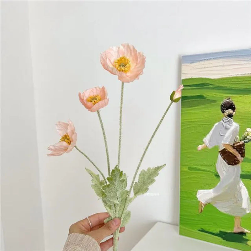 WTEMPO Kunstblumen Mohn Bouquet in Gold und Rosa, 2er Set Textil-Dekoration für Innen und Außen - Bild 1
