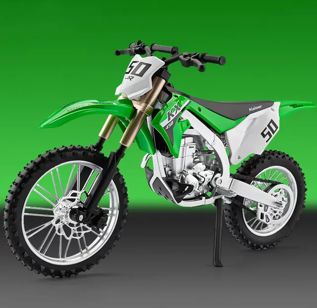Kawasaki KX450 Mountain Off-Road Motorrad Modell, 1:12, Metall, Grün - Bild 1