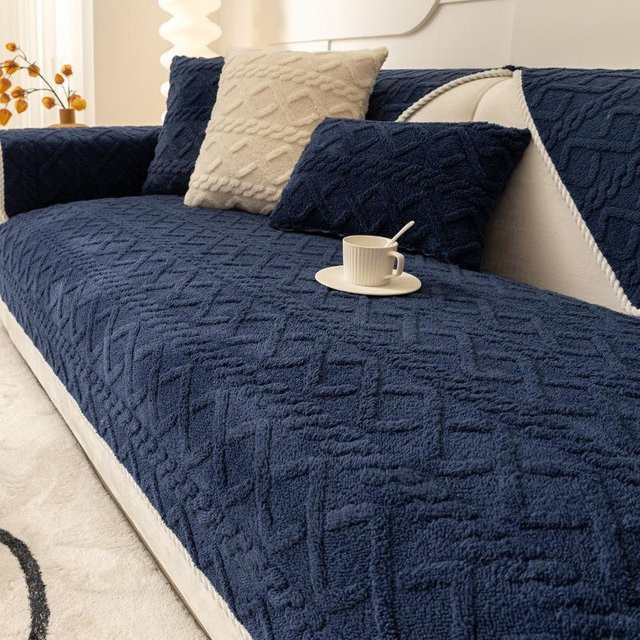 Einfarbiger Plüsch-Jacquard Sofa-Sitzbezug in Blau mit Fleece-Material, Breite: 45 cm, Breite: 45 cm - Bild 1