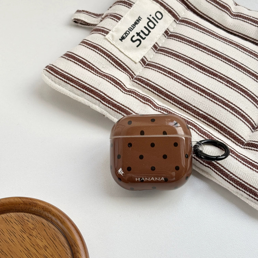Retro Polka Dot Kopfhörerhülle mit schwarzer Ringabdeckung für Apple AirPods 1, 2, 3, 4 und Pro 2 in Schwarz und Braun - Bild 4