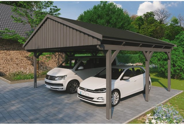 Skan Holz Carport Fichtelberg aus Fichte Leimholz in Grau mit spitzer Dachform, B/T: 618 x 566 cm, Höhe: 362 cm - Bild 1