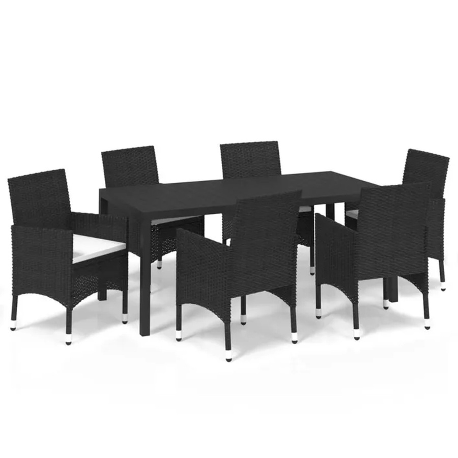 vidaXL 7-tlg Garten-Essgruppe aus Poly Rattan mit Kissen in Schwarz und Weiß Modell 10 - Bild 2