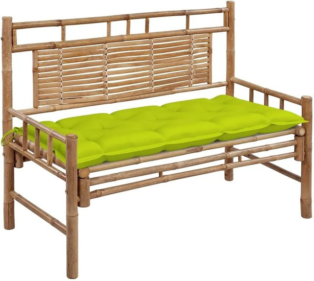 furnicato Gartenbank aus Bambus mit grüner Auflage, Breite: 120 cm - Bild 1