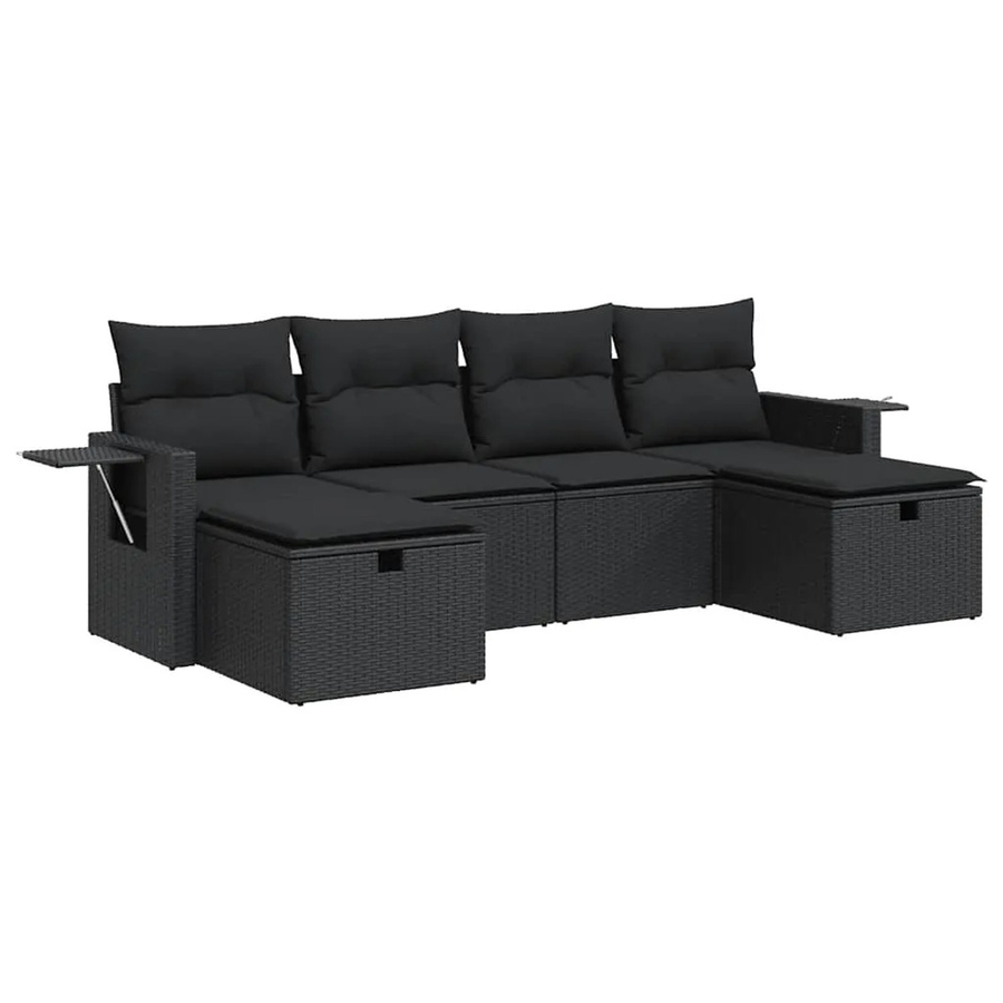 vidaXL 6-teilige Garten-Sofagarnitur aus Poly-Rattan in Schwarz mit Sitzkissen und Stauraum - Bild 2