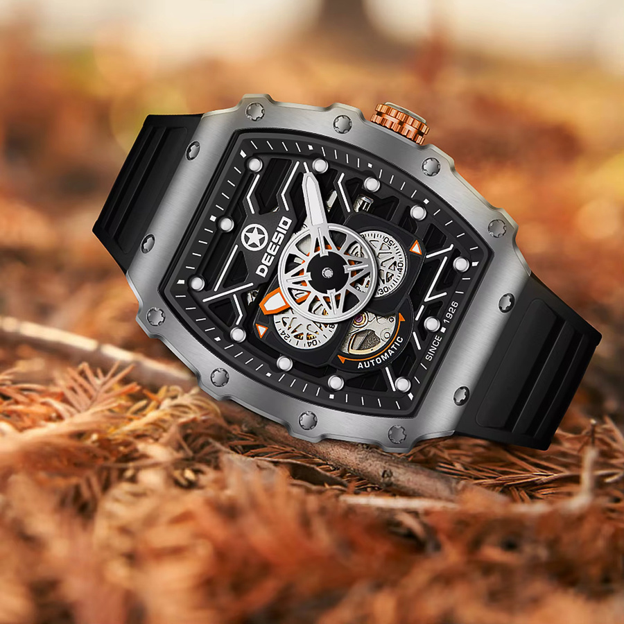 Deesio Armbanduhr Automatik, GMT, Schwarz, Silikon, Herren - Bild 4