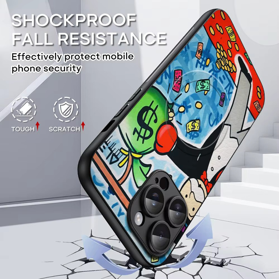 Luxus Handyhülle mit Cartoon-Schriftsteller Monopoly Design für iPhone 11 bis iPhone 16 Pro Max inklusive MagSafe Unterstützung in Multicolour - Bild 2