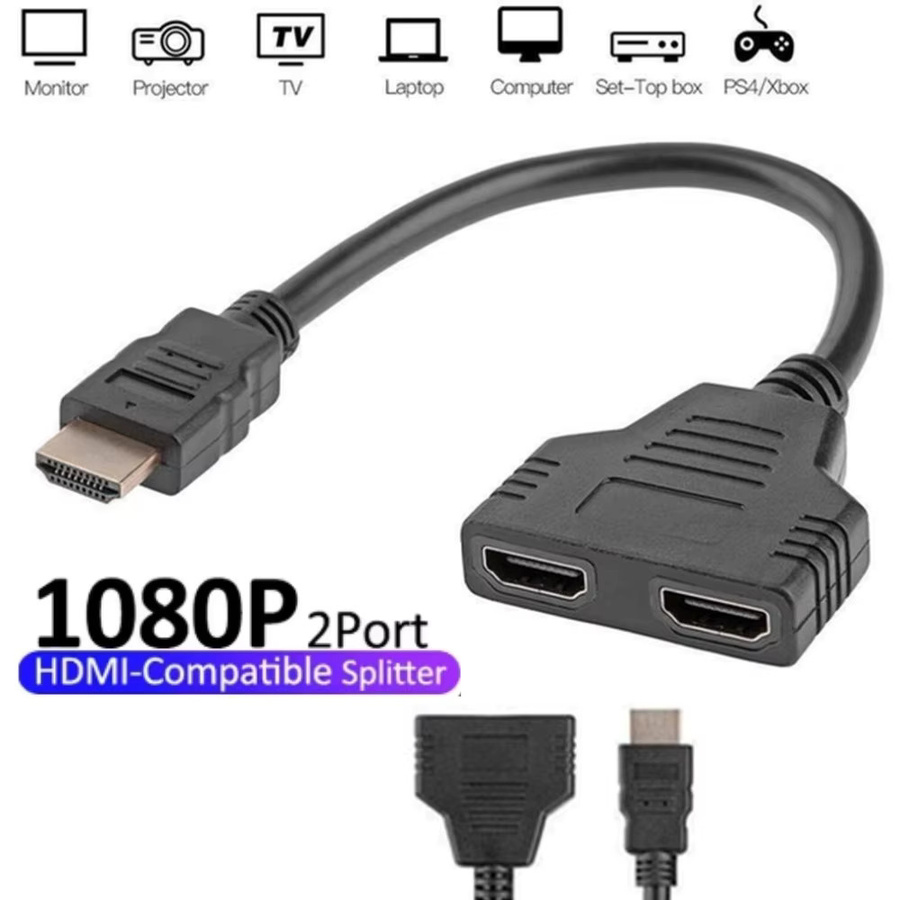 HDMI Splitter Adapter 2.0 in Schwarz mit 1 Eingang und 2 Ausgängen für 4K UHD Auflösung - Bild 2