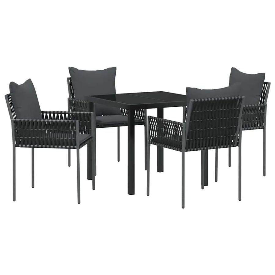 vidaXL Garten Essgruppe 5-teilig aus Poly Rattan und Stahl in Schwarz mit Glastisch - Bild 2