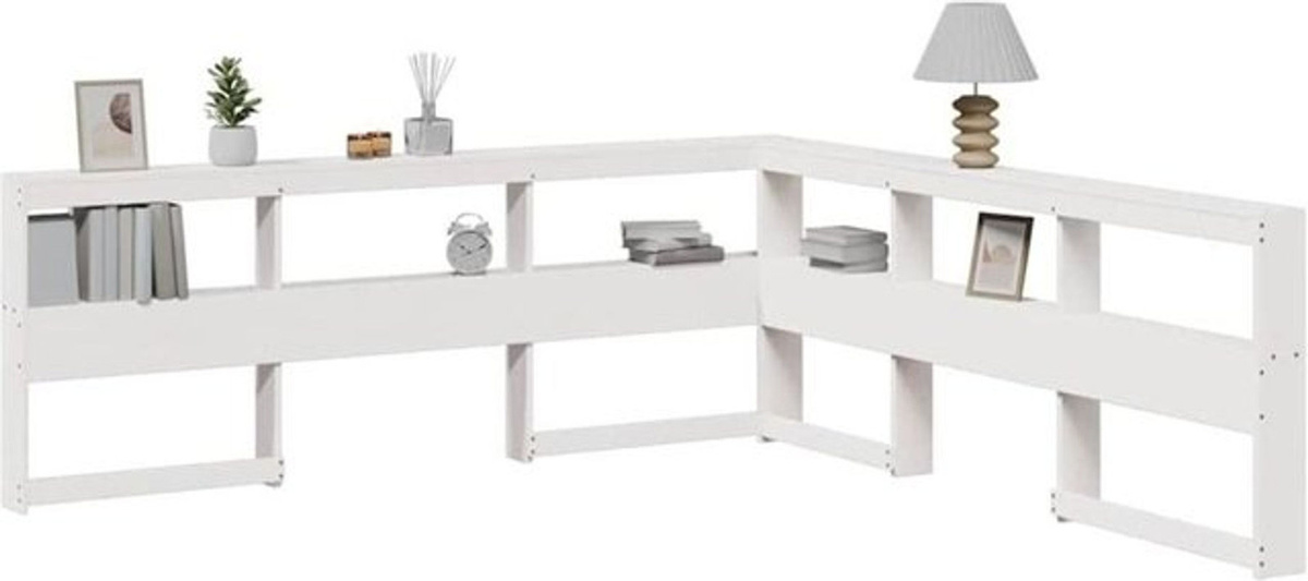 vidaxl Kopfteil mit Bücherregal in L-Form aus Massivholz Kiefer in Weiß, 180 cm Breite, minimalistisches Design - Bild 1