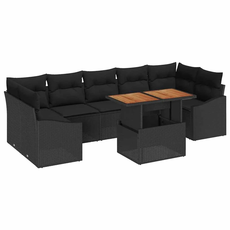 vidaXL Garten-Sofa-Set 8-tlg in Schwarz mit Kissen und integriertem Stauraum aus Poly-Rattan und pulverbeschichtetem Stahl - Bild 2